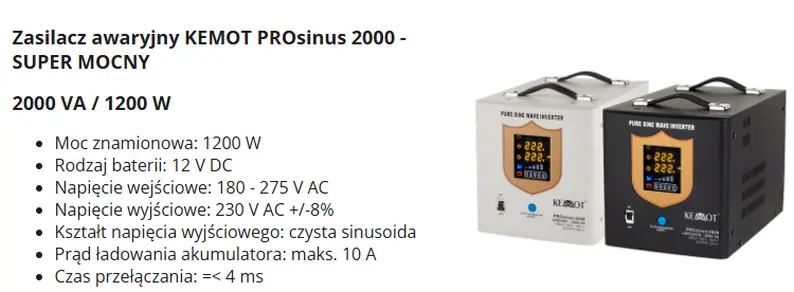  Awaryjne zasilanie KEMOT PROsinus-2000 opis
